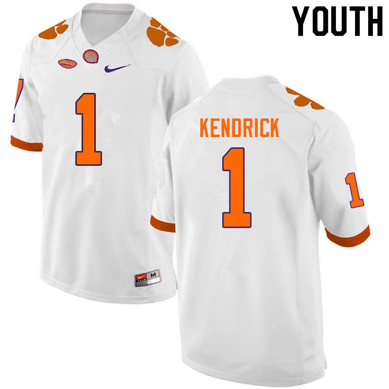 Youth #1 Derion Kendrick Clemson Tigers College Football Jerseys Sale-White - Click Image to Close